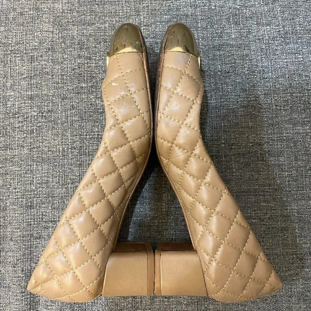 Tory Burch Kaitlin Quilted Leather Gold Cap-Toe Pumps Heels Women’s Size 5.5